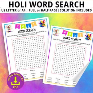 Holi Word Search, Holi Games, Holi Party Games, Family Game Night, Holi Word Game, Word Search Puzzle, Holi Festival of Colors