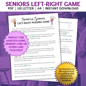 Left Right Game, Seniors Brain Games, Pass the Prize, Ice Breaker Game, Dementia Activities, Brain Games, Dementia Games