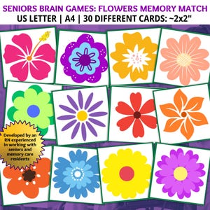 Flowers Memory Matching Game, Seniors Brain Games, Dementia Games, Ice Breaker Game, Dementia Activities, Dementia Caregiver, Brain Games