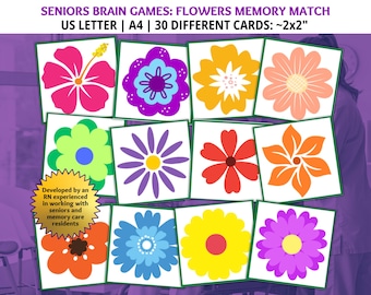Flowers Memory Matching Game, Seniors Brain Games, Dementia Games, Ice Breaker Game, Dementia Activities, Dementia Caregiver, Brain Games