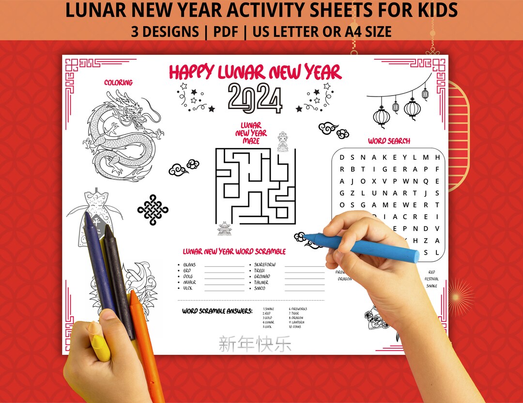 Lunar New Year 2024, Kids Placemats, Activity Mat, Chinese New Years
