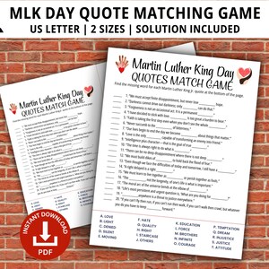 Martin Luther King Day Quote Matching Game, Matching Games, Martin Luther King Quotes, MLK Day Match Game, Family Game Night
