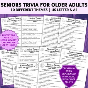 Trivia for Seniors Game, Ice Breaker Game, Dementia Activities, Dementia Caregiver Resource, Brain Games, Dementia Games, Memory Care