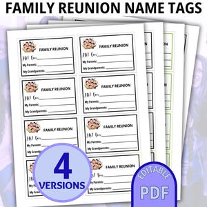 Family Reunion Name Tags, EDITABLE, Family Reunion Ideas, Printable Name Badge, Reunion Nametag, Name Tag Stickers, Family Reunion Party