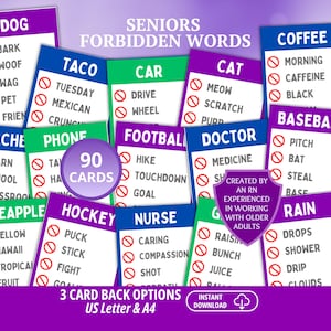 Forbidden Words Game, Senior Games, Dementia Games, Guess the Word Game, Dementia Cards, Brain Games. Senior Trivia image 1