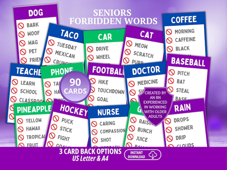 Forbidden Words Game, Senior Games, Dementia Games, Guess the Word Game, Dementia Cards, Brain Games. Senior Trivia image 1