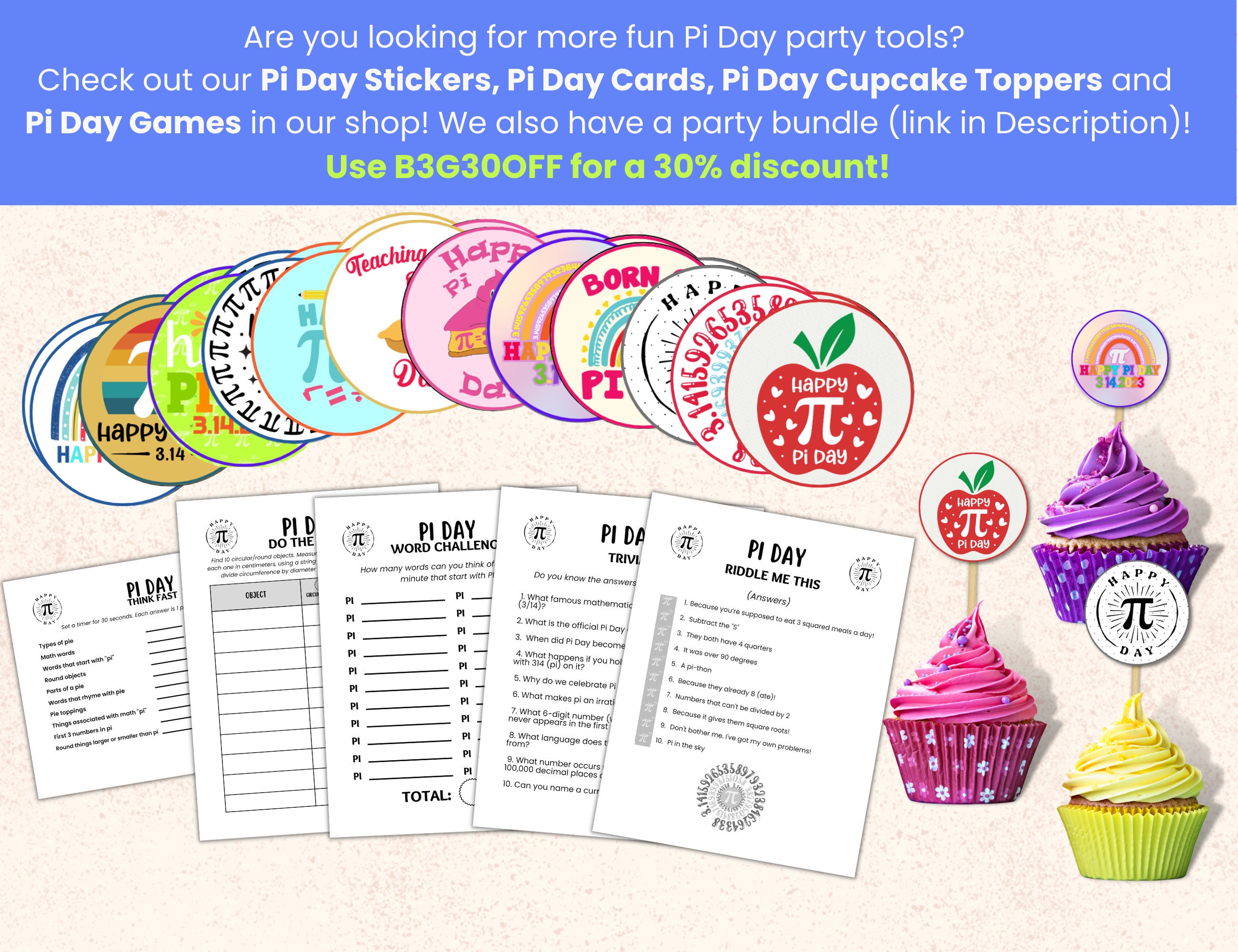 Pi Day Bulletin Board Kit, Classroom Decor, Printable March Bulletin