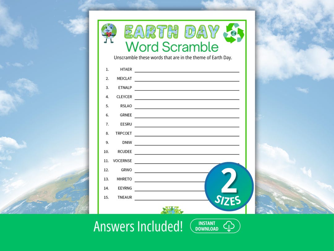 Earth Day Word Scramble, Earth Day Game, Family Game Night, Earth Day ...