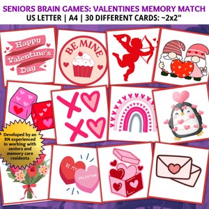 Valentines Memory Matching Game, Seniors Brain Games, Dementia Games, Ice Breaker Game, Dementia Activities, Dementia Caregiver, Brain Games