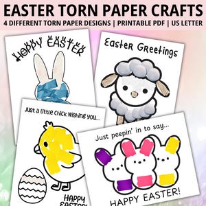 Lavoretto di Pasqua da ritagliare e incollare, lavoretto con carta strappata, attività in classe, attività prescolare, attività per l'asilo nido, istruzione parentale, pagina da colorare di Pasqua