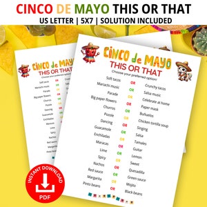 Cinco de Mayo This or That Game, Cinco de Mayo Games, Family Game Night, Fiesta Party, Fiesta Games, This or That, Icebreaker Game