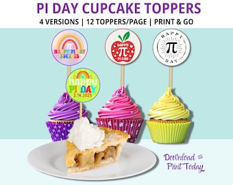 Printable Pi Day Cupcake Toppers, Pi Day Dessert Toppers, Download, Math Teacher, Math Pi Day Trivia, Math Questions, Pie Toppers, PI01
