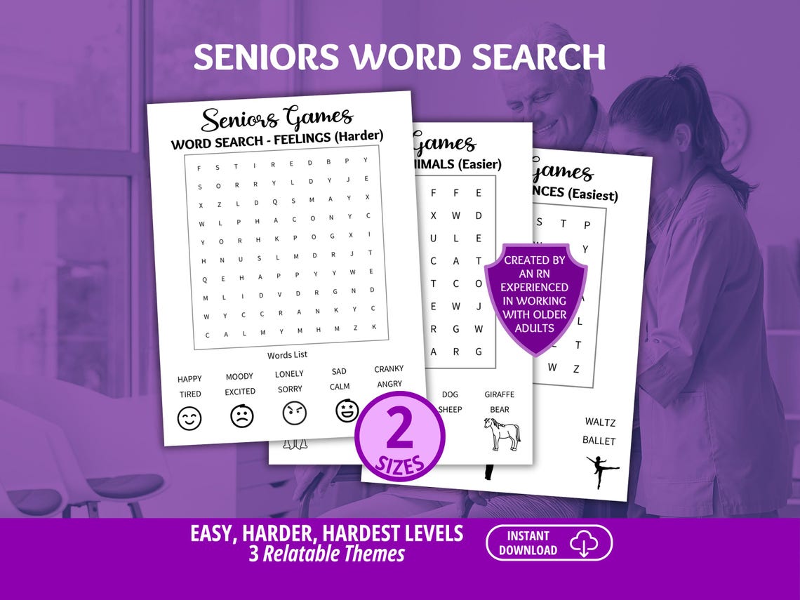Seniors Word Search, 3-game Bundle, Seniors Brain Games, Ice Breaker