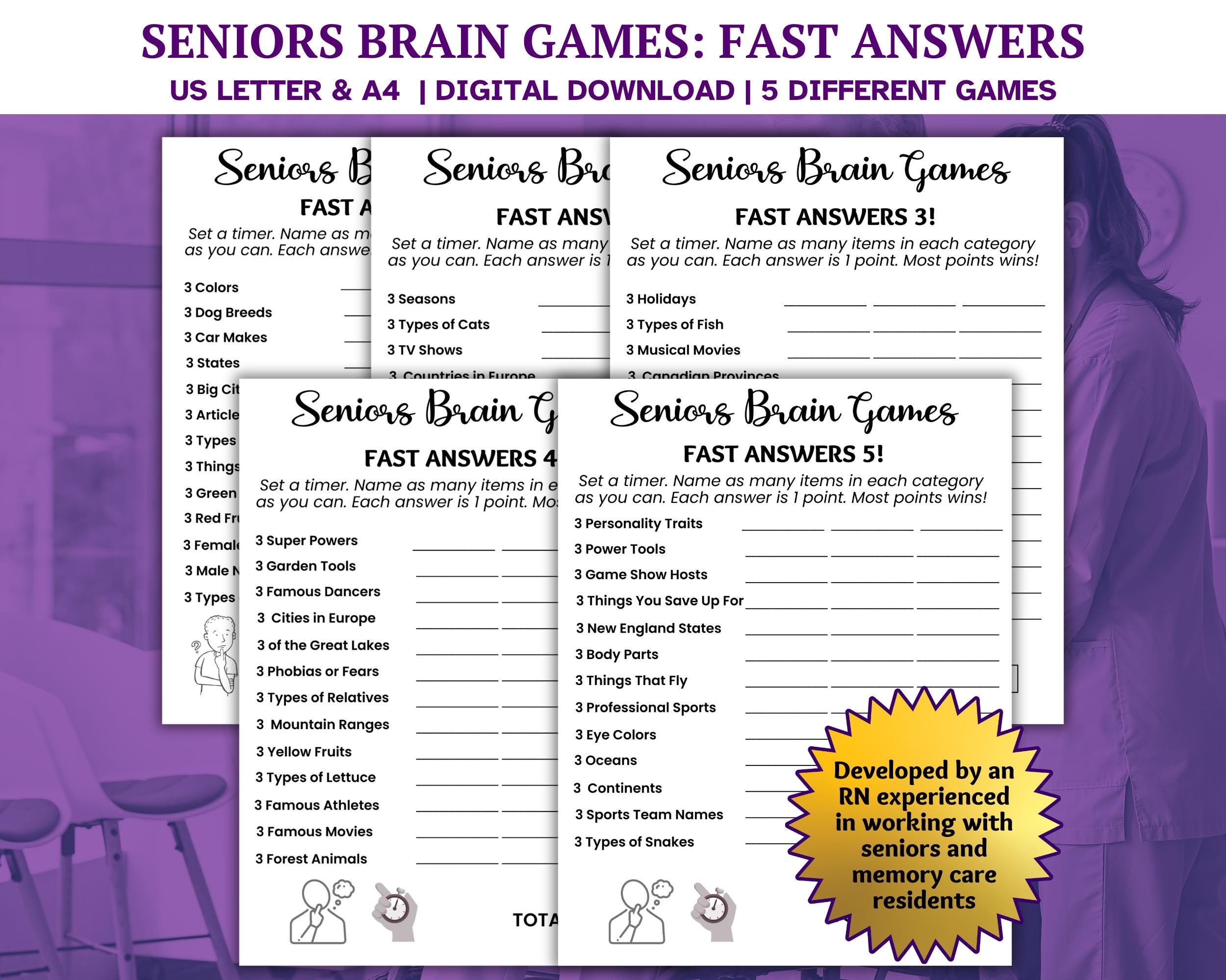 Fast Answers Games, Seniors Brain Games, Ice Breaker Game, Dementia ...
