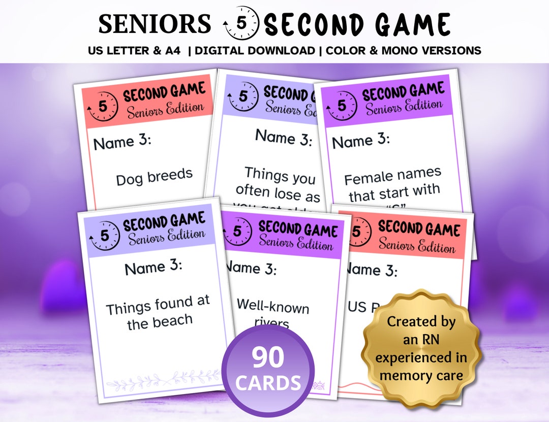 5 Second Game, Dementia Games, Dementia Activities, Dementia Cards