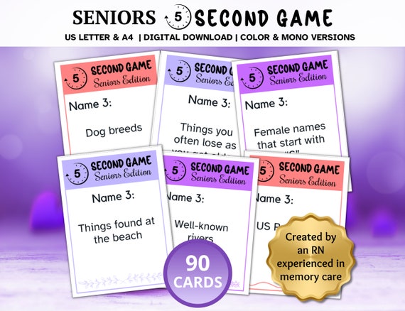 5 Second Game, Dementia Games, Dementia Activities, Dementia Cards, Brain Games. Senior Trivia