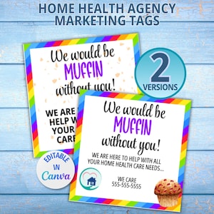 Home Health Marketing Tags, Pop By Tags, Muffin Design Tags, Home Health Referrals, Marketing Gift Tags, Printable Gift Tags