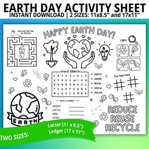 Earth Day Activity Sheet, 2 Sizes, Earth Day Game, Kids Earth Day Activities, Earth Day Coloring, Earth Day Printables, Earth Day Worksheets
