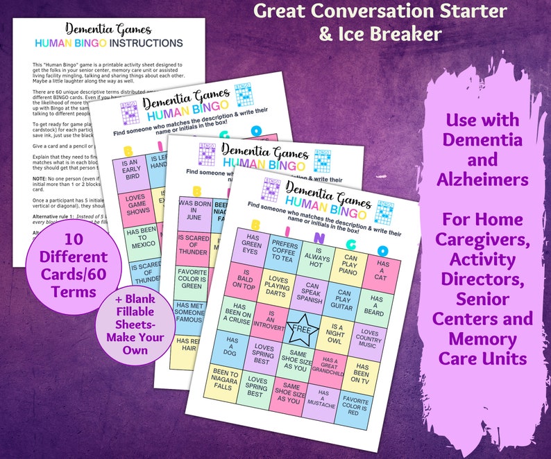 Human Bingo Game for Dementia or Memory Care, Dementia Games, Ice