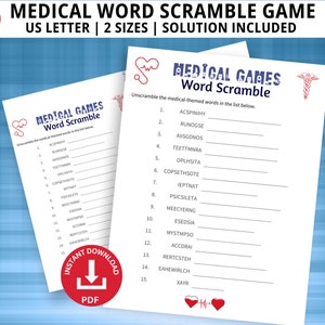 Medical Word Scramble, Medical Games, Nursing Games, Nurse Games, Hospital Party Games, Word Scramble Game, Medical Word Games, Word Puzzle
