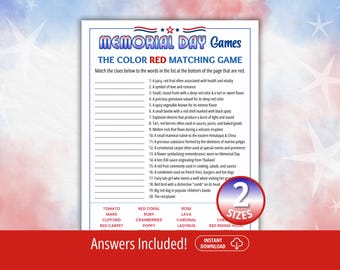Memorial Day The Color Red, Trivia Game, Memorial Day-games, Memorial Day Trivia, Patriotic Games, Icebreaker-games, Familiegame-avond