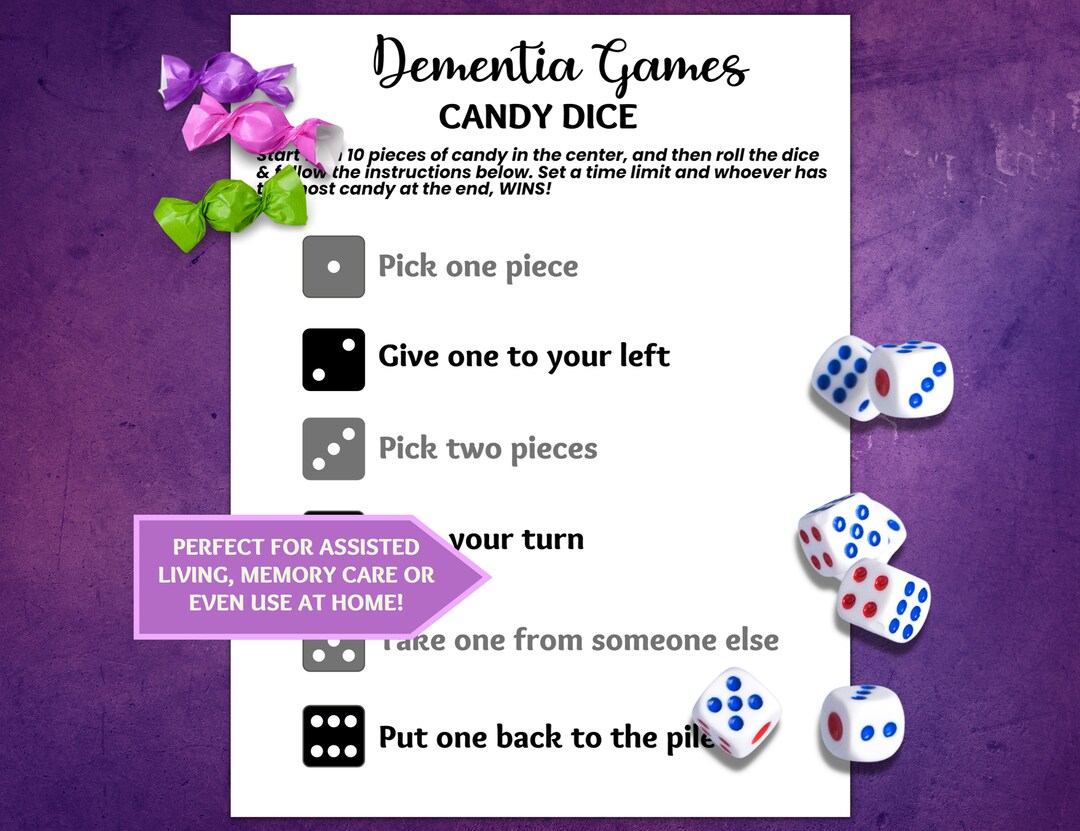 Dementia Candy Dice Game, Ice Breaker Game, Dementia Activities, Dementia Caregiver Resource