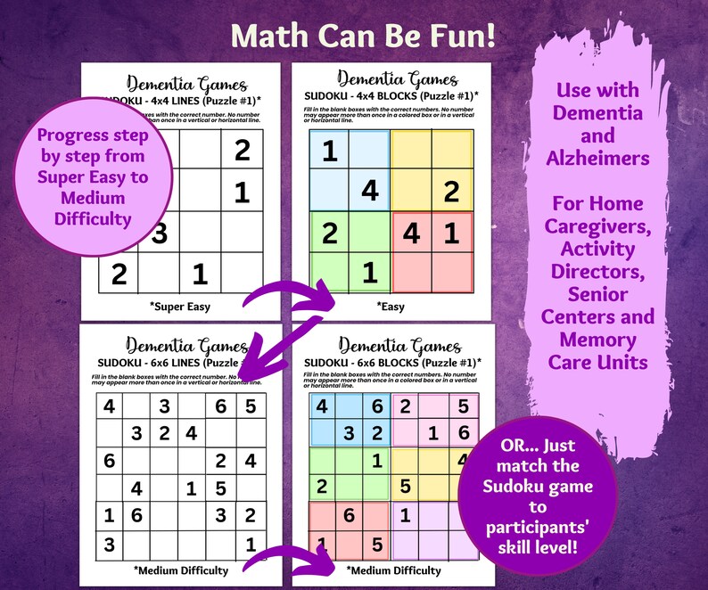 Printable Sudoku Puzzles for Seniors, Dementia Games, Dementia