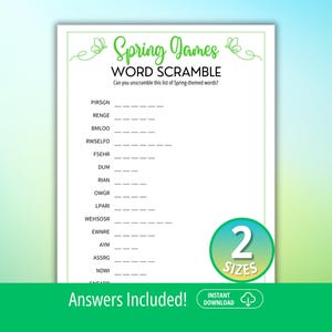 Spring Word Scramble, Spring Word Game, Family Game Night, Word Scramble Game, Kids Word Game, Classroom Activity, Spring Class Games
