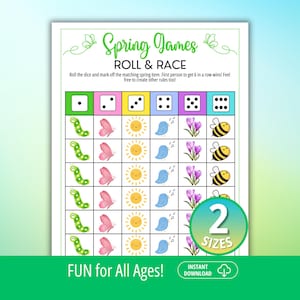 Juego de dados de primavera, juegos de primavera, juegos para fiestas de primavera, noche de juegos en familia, juego para romper el hielo, juegos de clase de primavera, juegos de oficina