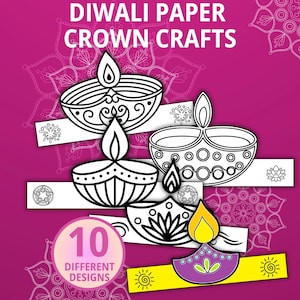 Diwali Diya Paper Crowns, Diwali Coloring Craft, Diwali Decoration, Classroom Activity, Diwali Craft, Cut and Paste Activity, Indian Diya