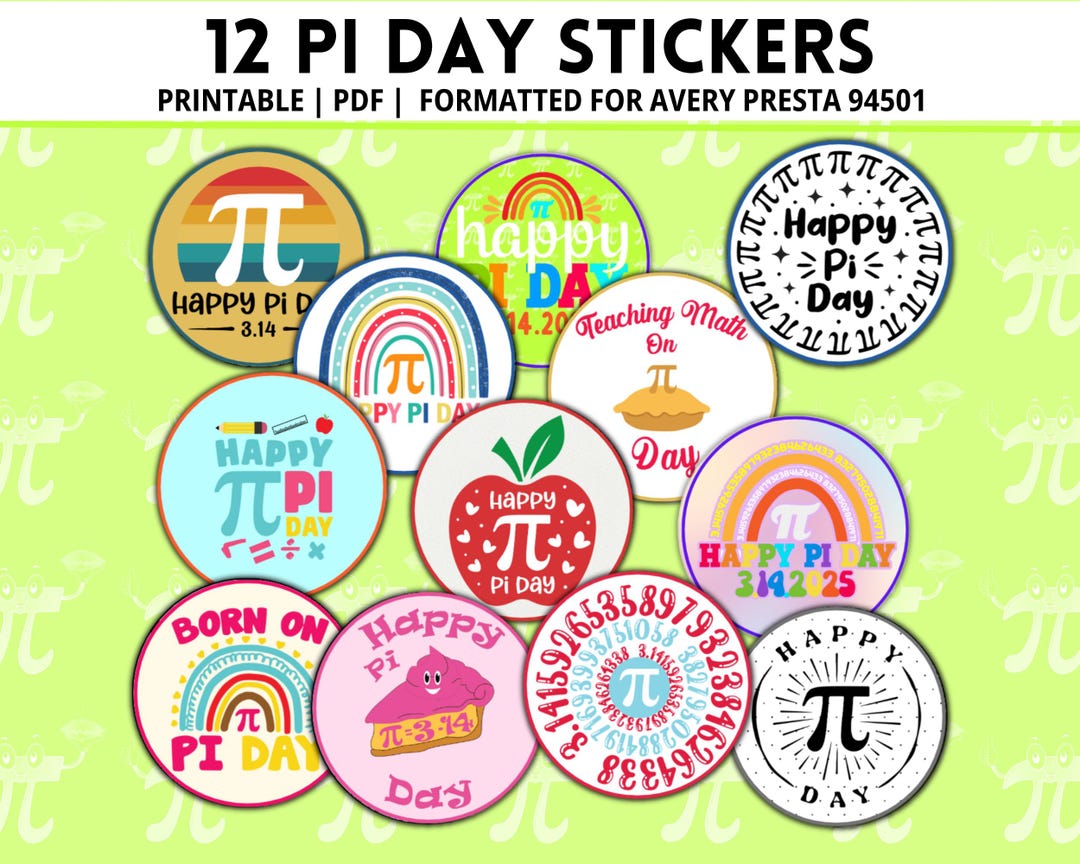 Pi Day Stickers, Printable Stickers, Pi Day Download, Math Pi Day, Math ...