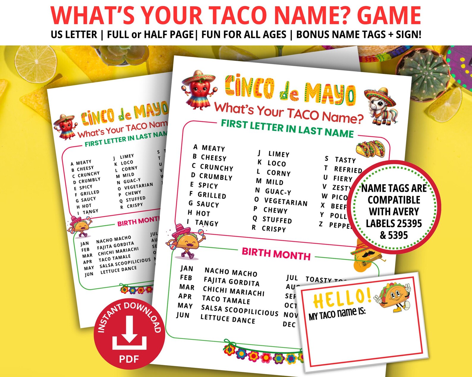 Whats Your Taco Name Game, Cinco De Mayo Games, Fiesta Party, Fiesta ...
