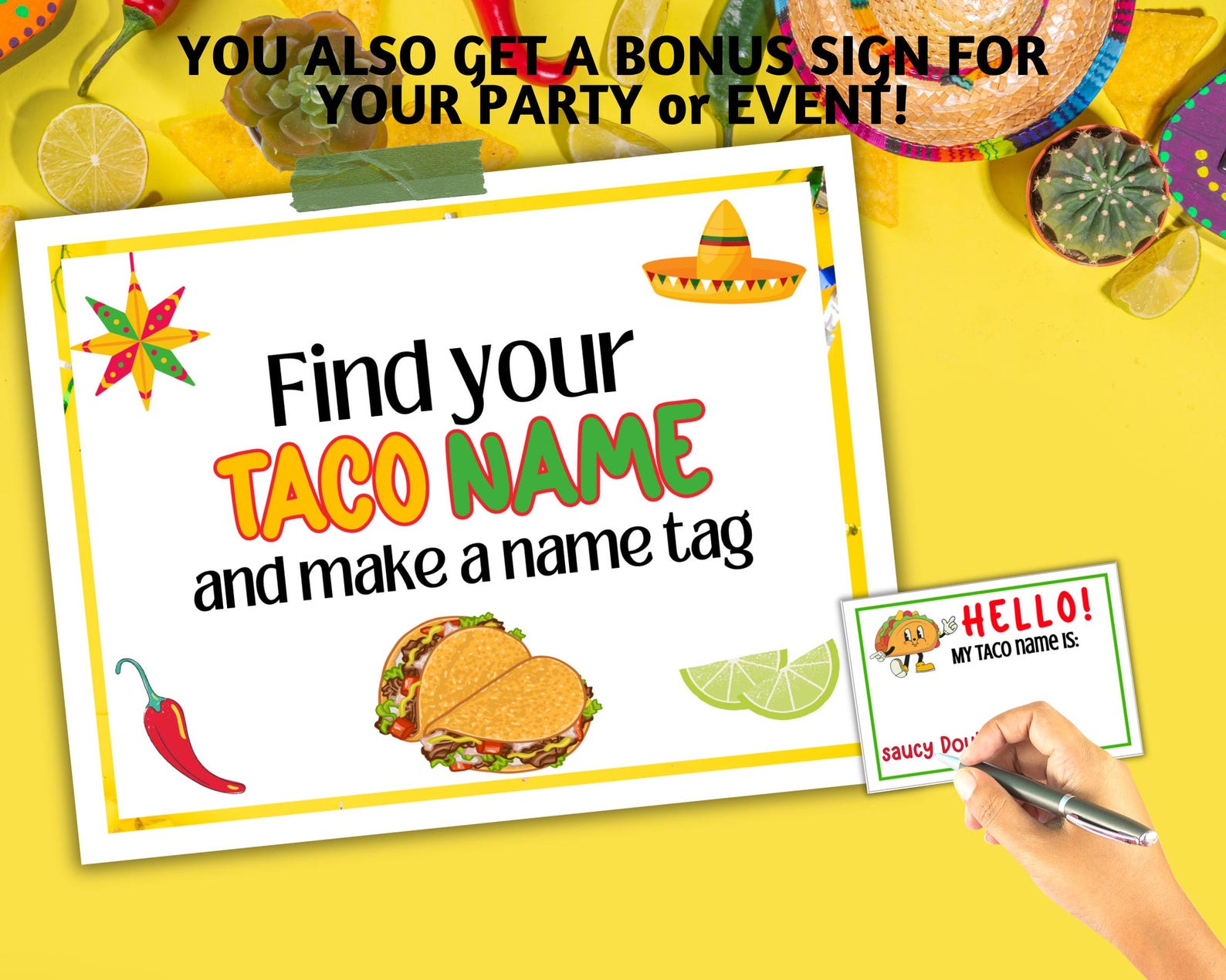 Whats Your Taco Name Game, Cinco De Mayo Games, Fiesta Party, Fiesta ...