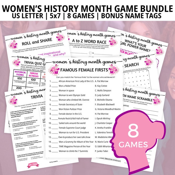 Womens History Month Games Bundle, Womens History Month, Family Game Night, Office Party Games, Womens History Trivia, Word Search