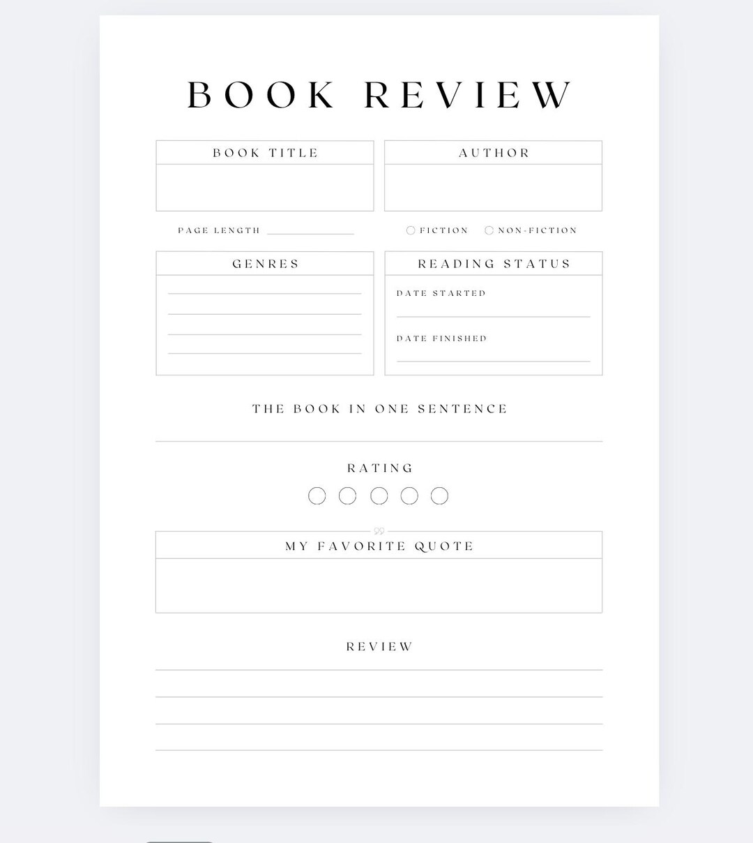 Review Log Book Review Template PDF, Printable Reading Journal Page, Book Tracker ...