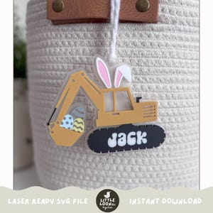 Étiquette pour panier de Pâques SVG | Médaille lapin pour excavatrice | Plaque nominative de Pâques personnalisée| Étiquette de Pâques personnalisée | Fichier découpé au laser | Fichier numérique prêt pour le laser