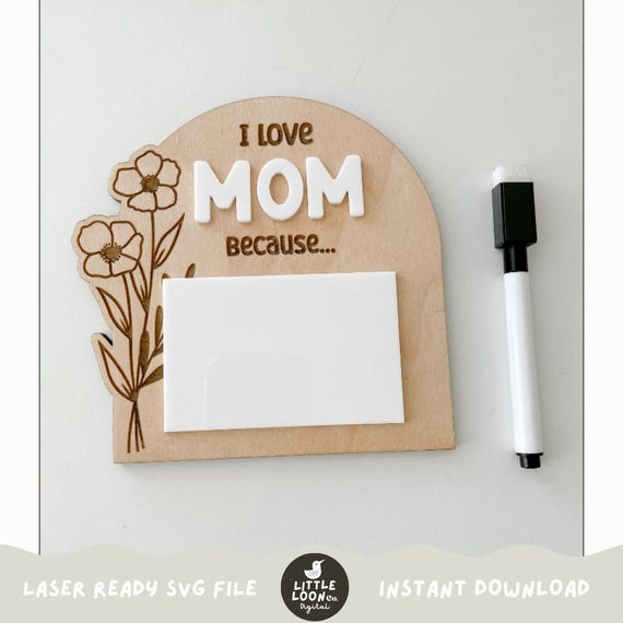 SVG Mother's Day Sign | I Love mom Sign | Love Message Sign | Laser Ready File | Laser Cut File | Digital SVG | Mother's Day Gift | Magnet