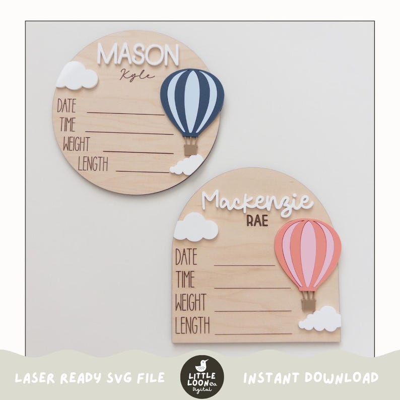SVG Hot Air Balloon Baby Birth Stat Sign|birth Announcement Round ...