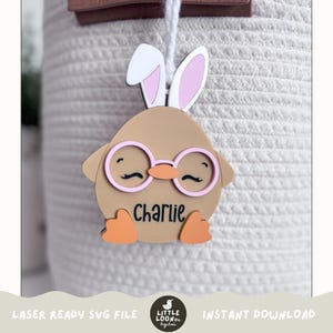 Etichetta per cestino di Pasqua SVG / Etichetta per pulcino di Pasqua / Etichetta personalizzata con nome di Pasqua / Etichetta di Pasqua personalizzata / File tagliato al laser / File digitale pronto per il laser