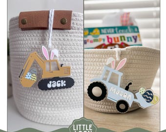 SVG Osterkorb Anhänger | Bagger Hase Anhänger | Traktor Bunny Anhänger| Personalisierte Ostern Tag | Laser-Schnitt-Datei | Laserfertige digitale Datei