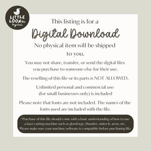 K&ouml;nnte beinhalten: Ein Hinweis auf einen digitalen Download mit dem Text "Diese Anzeige ist f&uuml;r einen digitalen Download. Es wird kein physischer Artikel versandt." Der Text enth&auml;lt auch Informationen &uuml;ber das Teilen, Weiterverkaufen und die Verwendung von Schriftarten.
