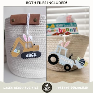 Étiquette pour panier de Pâques SVG | Médaille lapin pour excavatrice | Médaille lapin pour tracteur| Étiquette de Pâques personnalisée | Fichier découpé au laser | Fichier numérique prêt pour le laser
