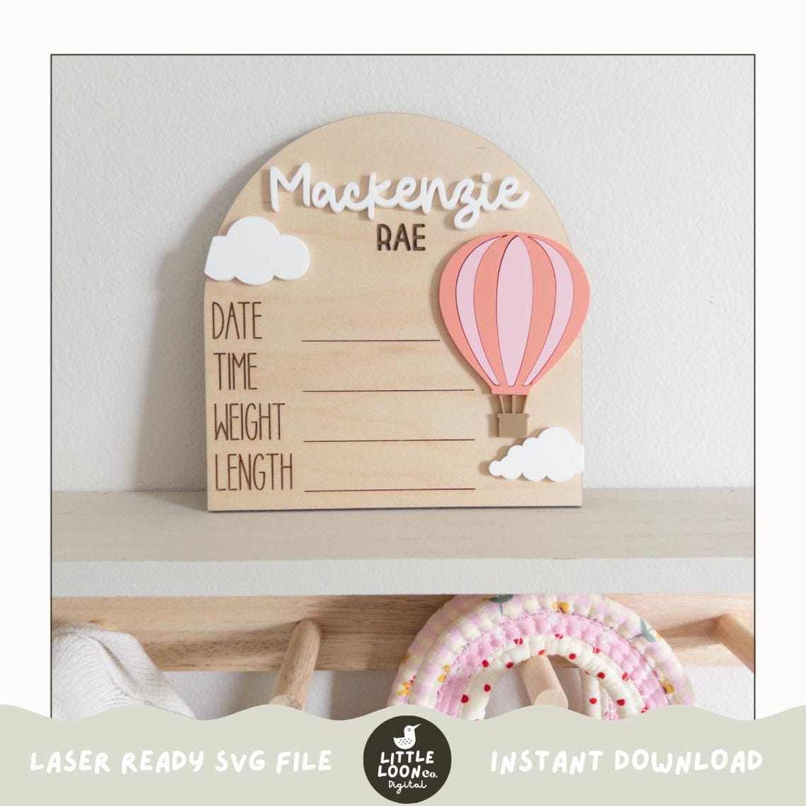 SVG Hot Air Balloon Baby Birth Stat Sign|birth Announcement Round ...