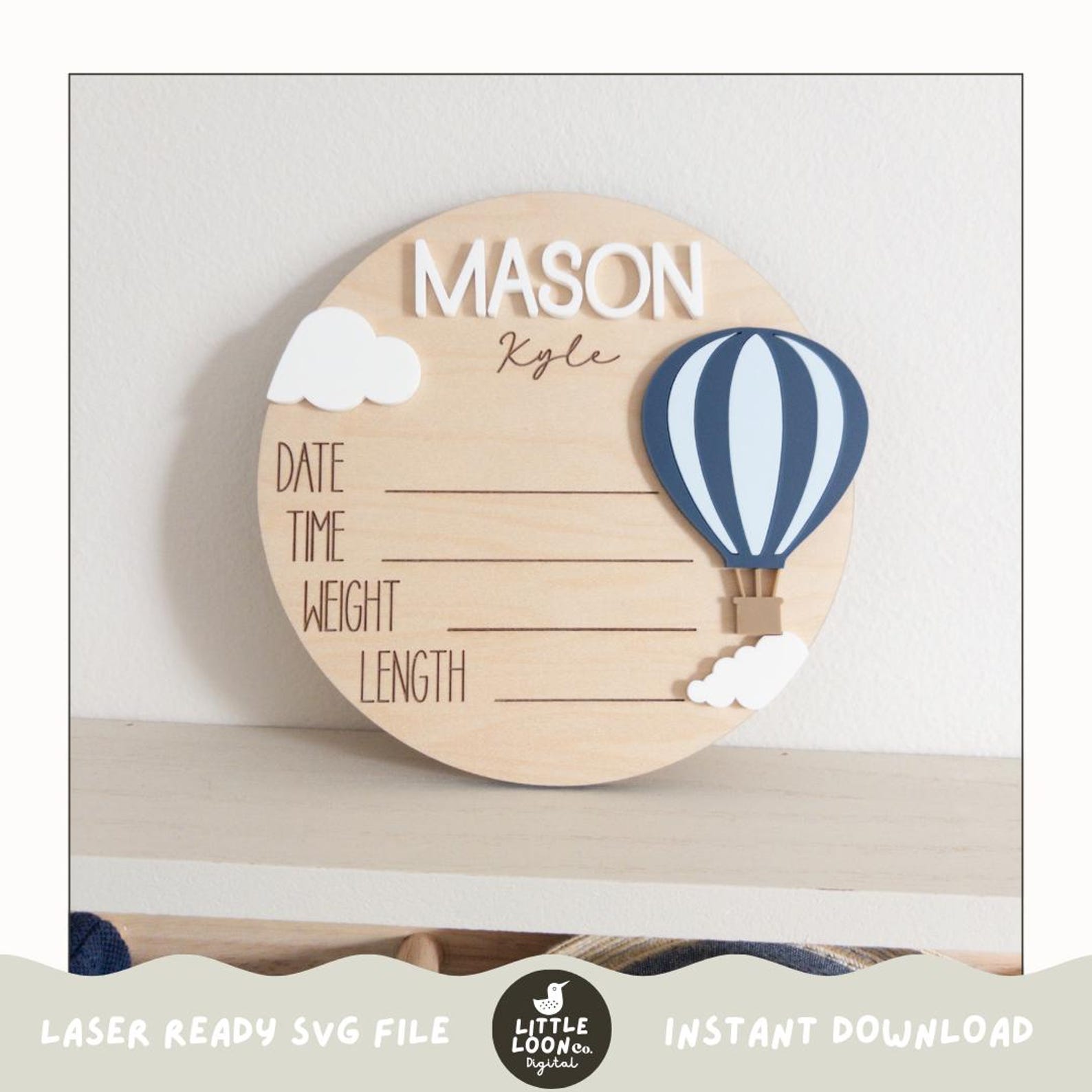 SVG Hot Air Balloon Baby Birth Stat Sign|birth Announcement Round ...