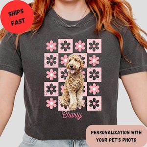 Custom Pet Photo Shirt, Personalize Pet Flower Sweatshirt, Cartoon Pet's Top, Dog Mom Tee, Cat Mom Shirt, Gift For Pet Lover