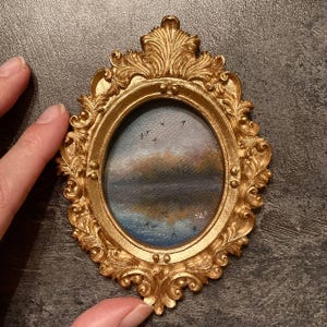 Dark Landscape Painting Original Lake Antique Wall Decor Moody Mid century Art Small Oil Painting Dark Academia Victorian Oval Framed Art