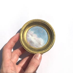 Framed Seascape Original Painting Nature Art Landscape Small Gold Frame Mini Coastline Tiny Ocean Antique Moody Coastal angel vintage