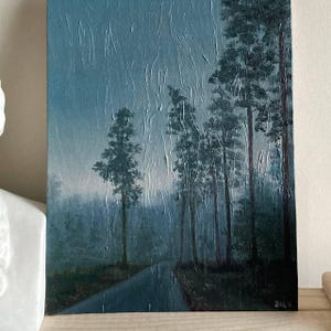 Forest Painting Original Landscape Antique Wall Decor Moody Mid century Art Small Oil Painting Dark Academia Victorian Dark Artwork