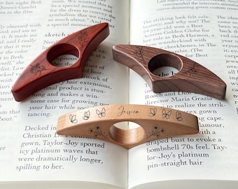 Personalized Wooden Thumb Book Page Holder Birth Month Flower Book Lover Gift