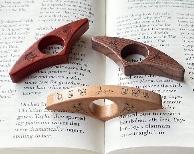 Personalized Wooden Thumb Book Page Holder Birth Month Flower Book Lover Gift